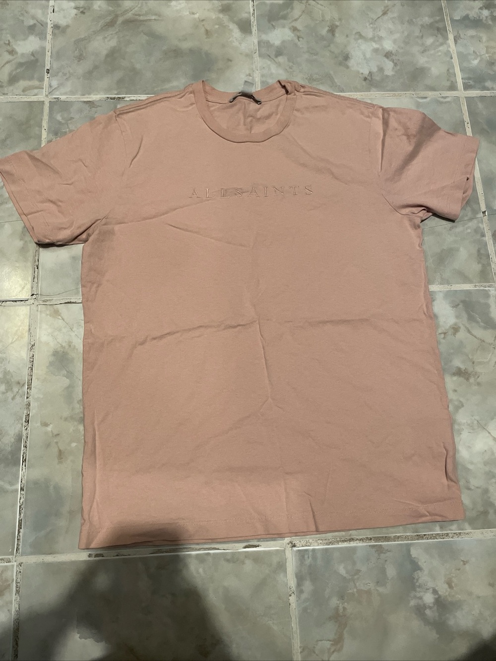 All Saints Salmon Pink Embroidered Logo T-Shirt SZ Small